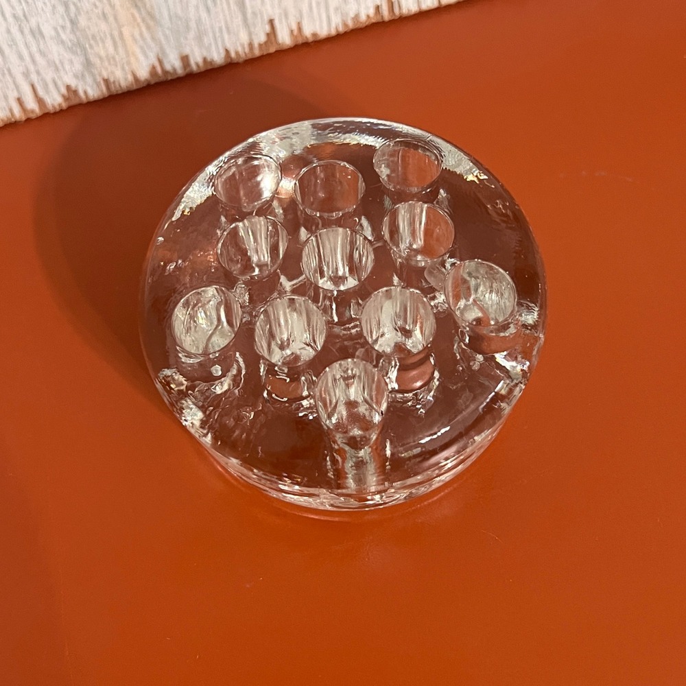 Vintage Clear Glass Flower Frog 11 Hole Round Dome Floral Arranger 3 Inch